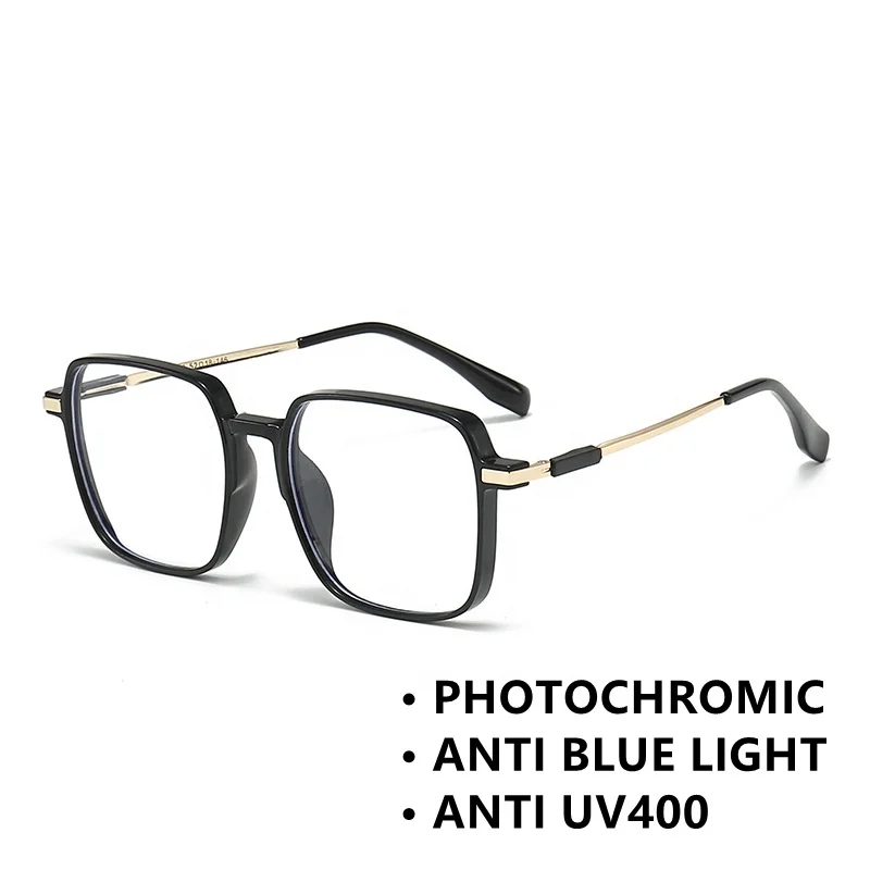 fashion woman anti blue light glasses gold black pc alloy large size lunettes antireflet 2024 girls eyeglasses photochromic
