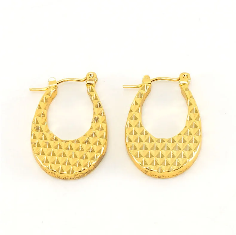 Hyperbole Chubby Huggie 18K Gold Plated Stainless Steel Jewelry Huggies Screw Polka Dot U Shape Hoop Earrings