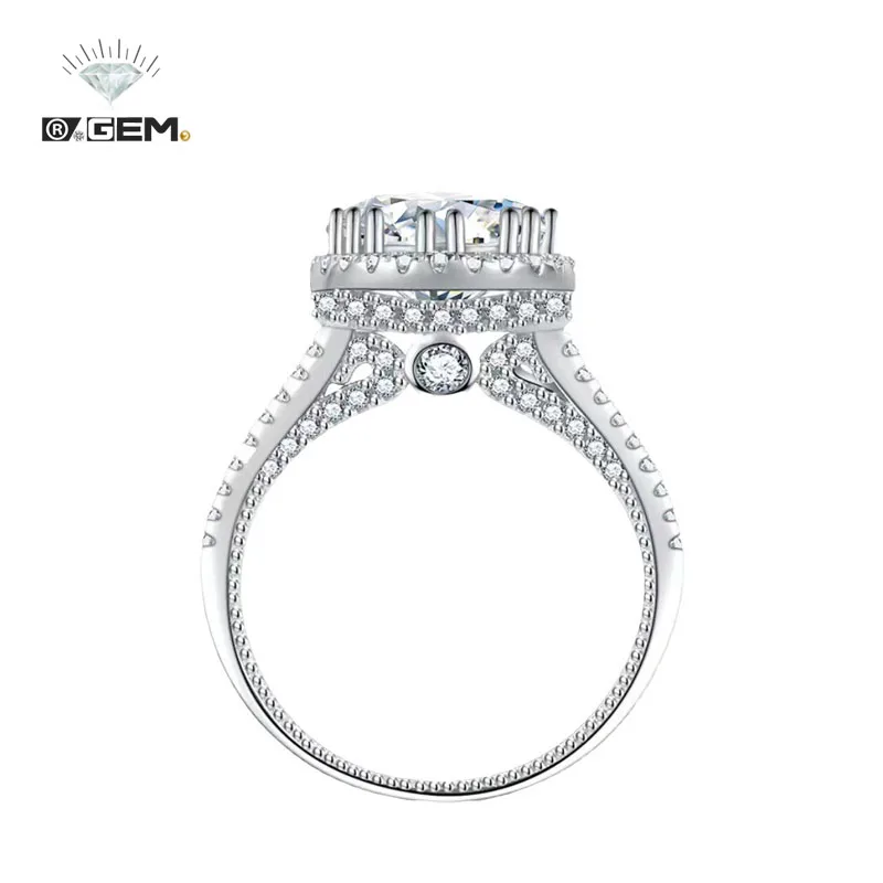 R.GEM. Wholesale S925 Silver 2 Carat Round Cut Sunflower Solitaire Moissanite Rings Engagement Rings  for Women