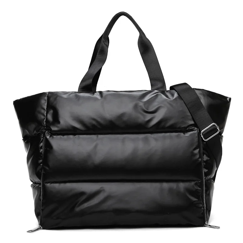 Lady girls waterproof puffer bag messenger puffy duffle bag nylon quilted tote bag for woman