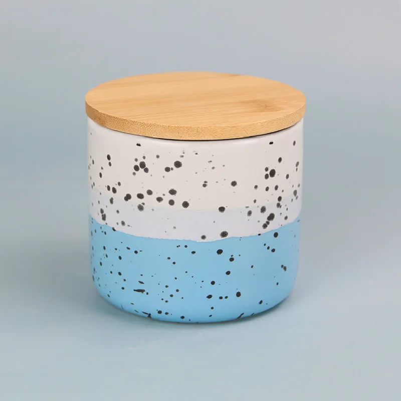 Custom kitchen food tea coffee sugar canister ceramic sealed storage jar set with wooden lid