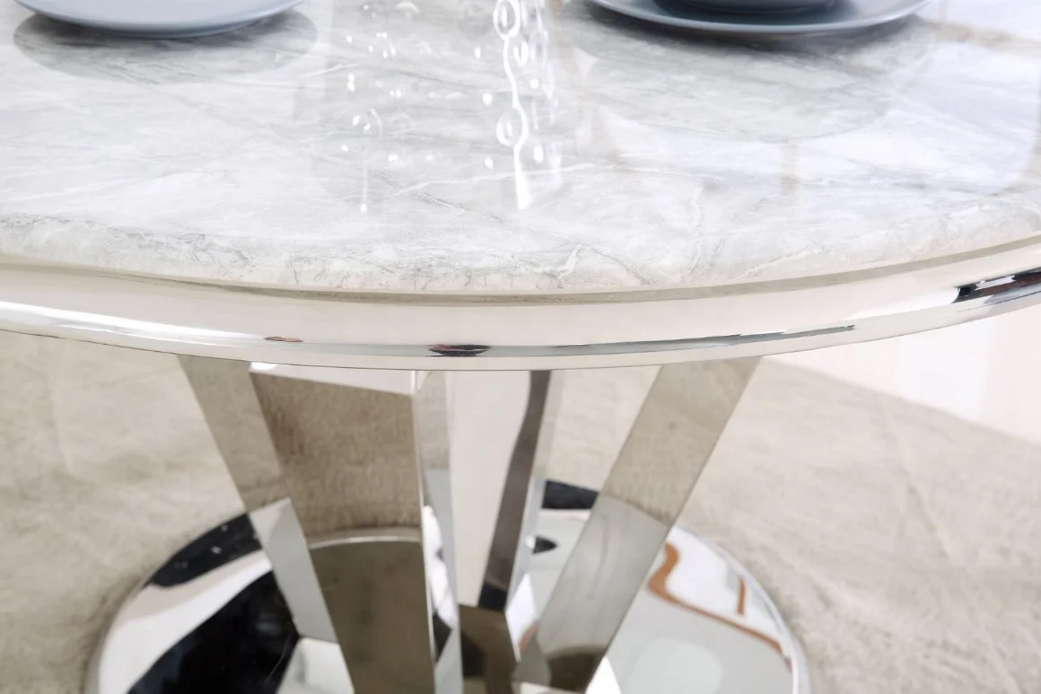 180cm Rectangular Marble Dining Table With Chrome Silver Stainless Steel Base