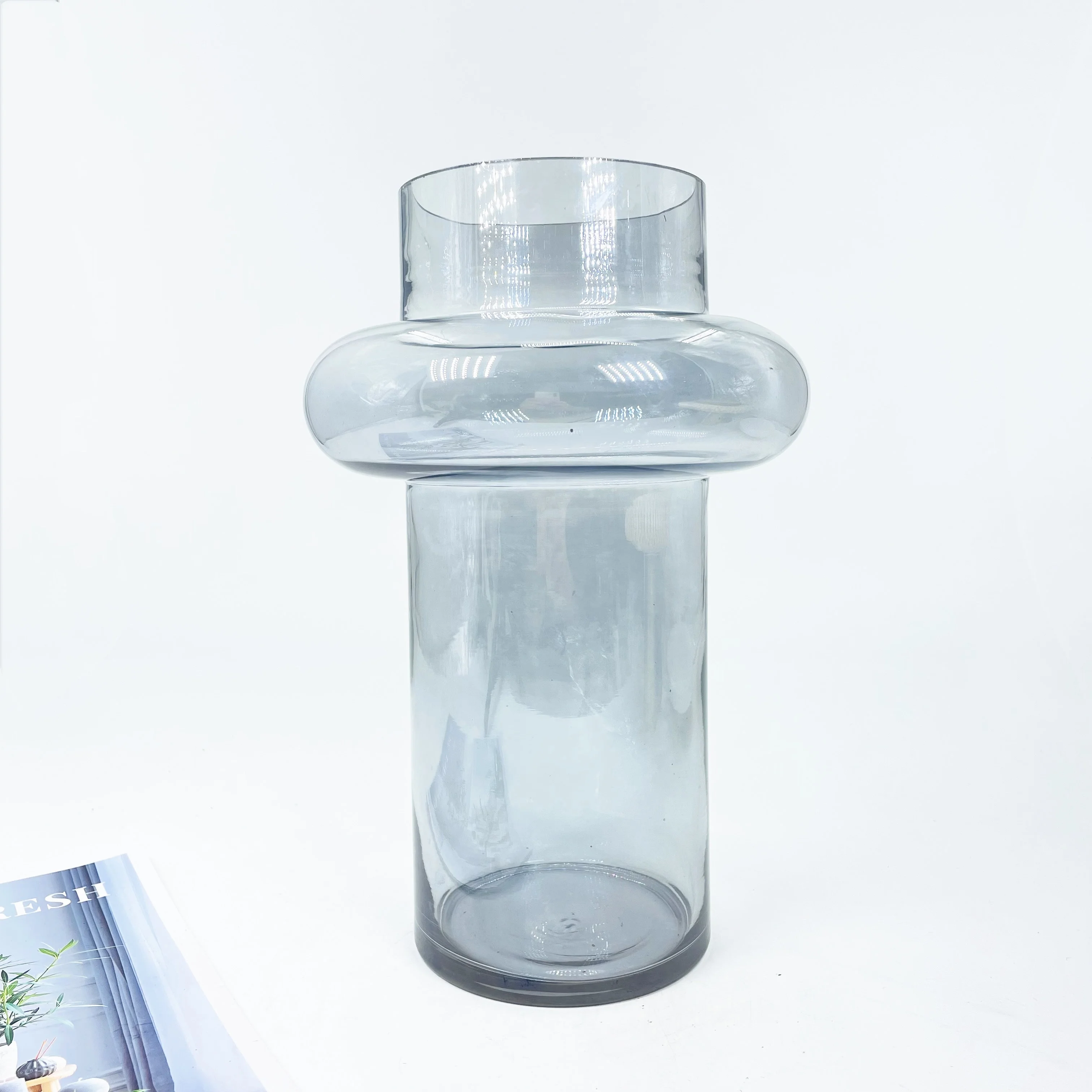 cylinder shape glass vase hand made glass cylinder vase for home decoration