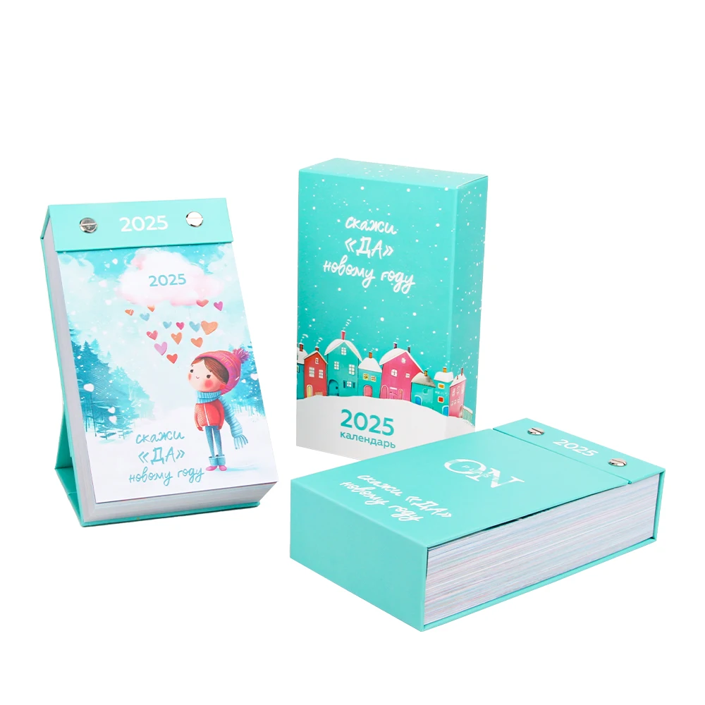 Promotional Custom Logo Printed Vertical Horizontal Spiral Wire Monthly Stand Flip Long Unique Table Desk Calendar 2025