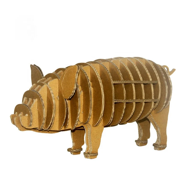 Custom Plain Brown Strong Recycled Corrugated Cardboard 3D Puzzle Animal