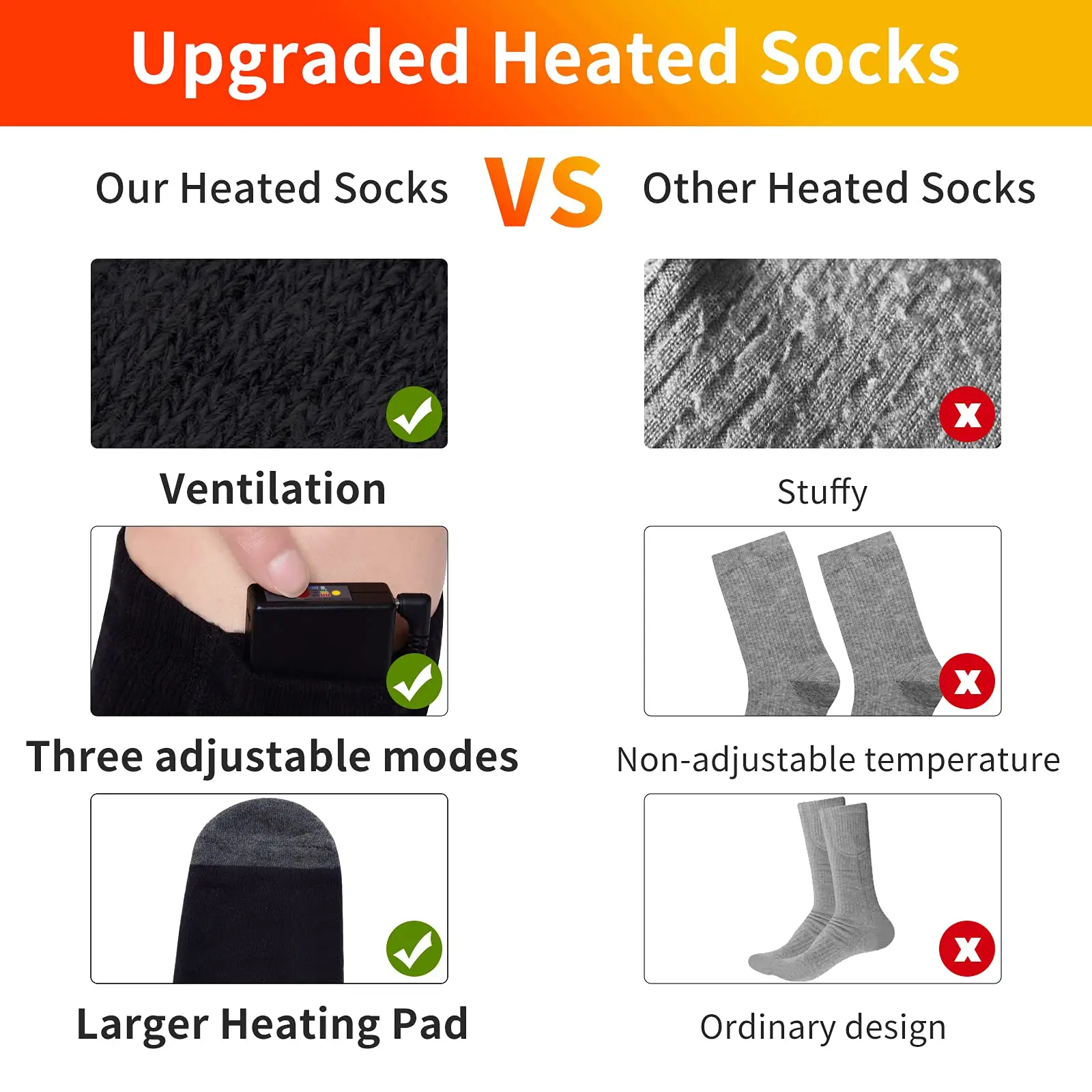 Factory wholesale rechargeable electrical thermal warm winter socks heated socks for men women