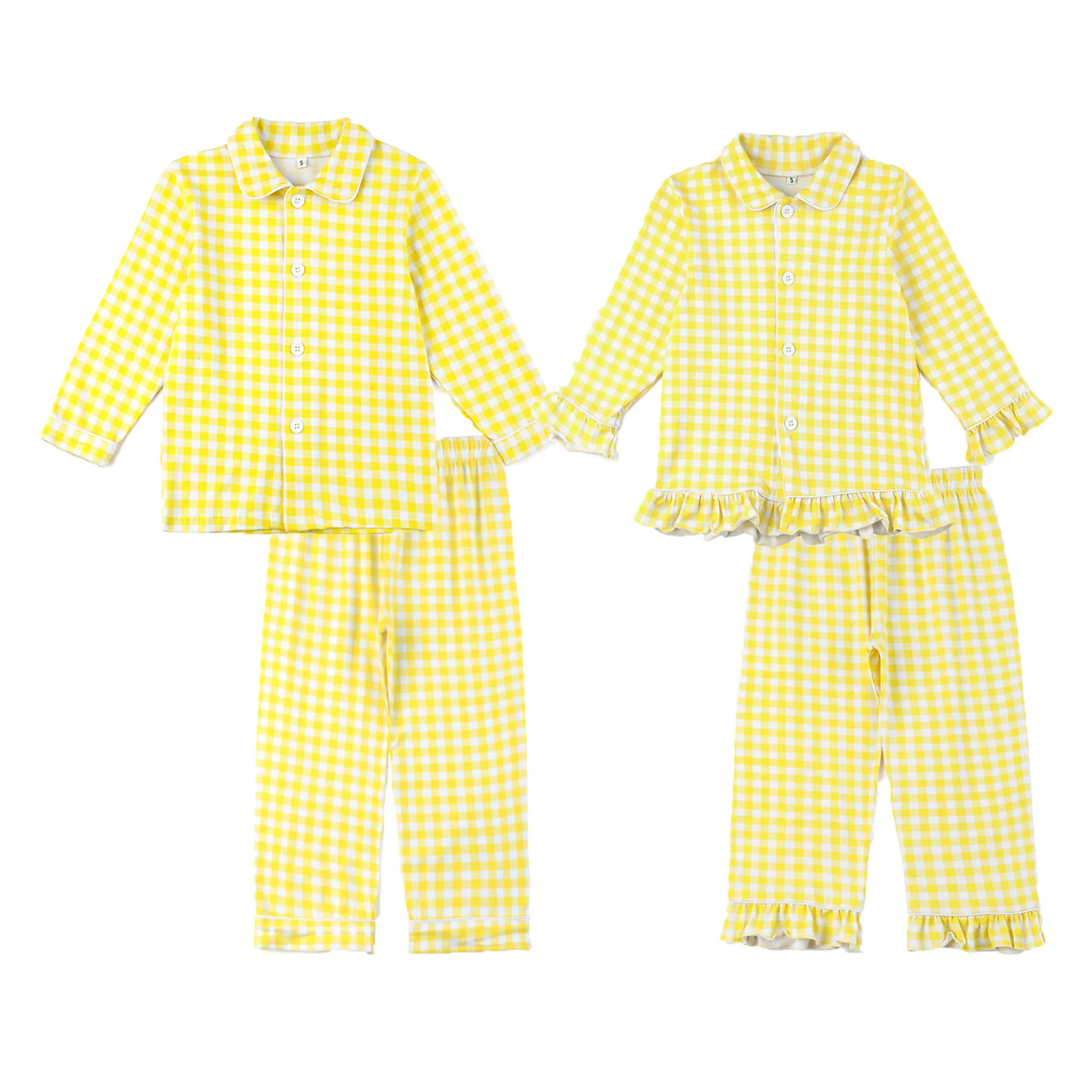 Baby Loungewear Gingham Cotton Sleepwear Kids Set For Infants Toddler 2 Pieces Sleepwear Pjs For Kids