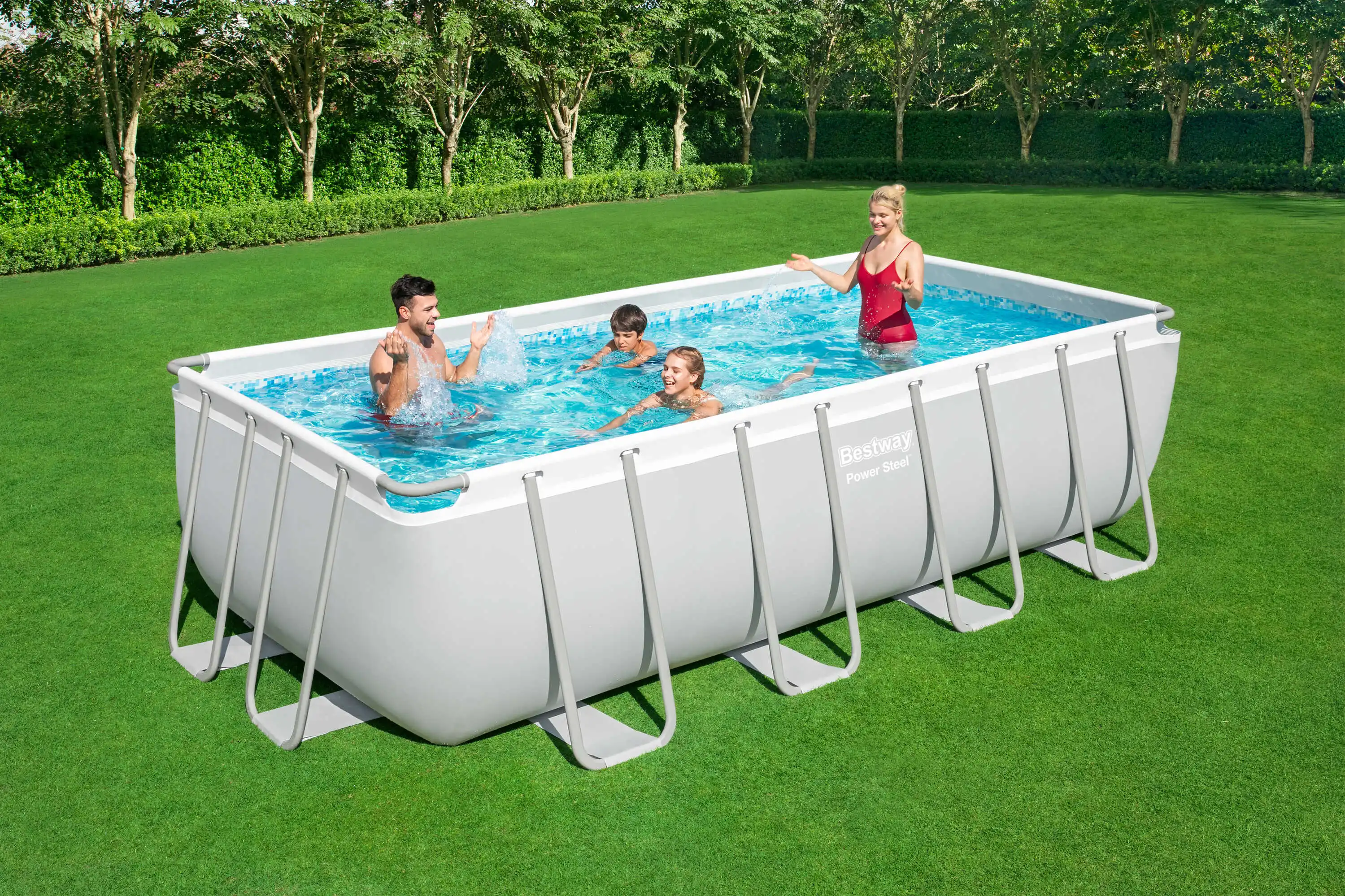 Bestway-56671 Inflatable Rectangular Above Ground Steel Frame Swimming Pool