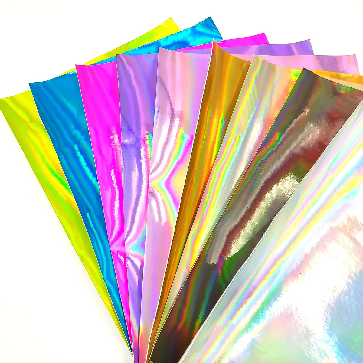 
A4 3D Laser Holographic iridescent Rainbow Mirrored Leather Bag Dress PU Leather Fabric Craft Cloth DIY Bow Material 