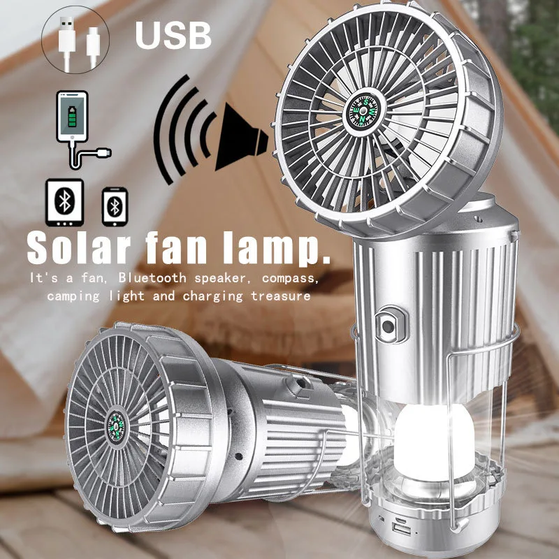 Multi-function Led Fan Flashlight Portable rechargeable Lantern For hiking fishing camping