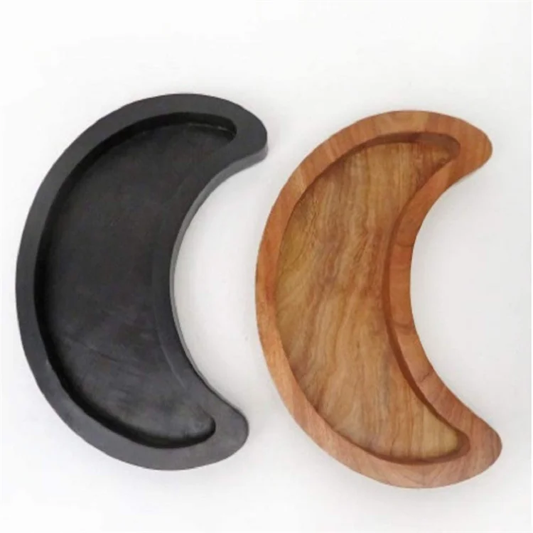 Crescent Shaped Wooden Crystal Tray Display Storage Box For Moon Stones Essential Oils Jewelry Organizer