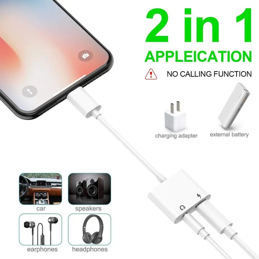 
2 in 1 Charger Adapter Cable For Iphone 7/7plus/8/8plus/X Headphone jack adapter charger IOS 12 newest 