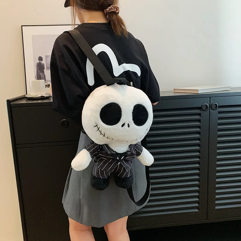 Unisex New Cute Halloween Backpack Soft Plush Style with Funny Skeletons Ghosts Cartoon Anime Pattern for School Made Fabric