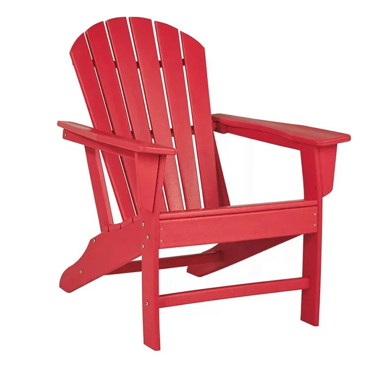 All Weather Poly Adirondack Chair Plastic Furniture Faux Wood on Deck Patio Outdoor Garden Poolside Beach,Red