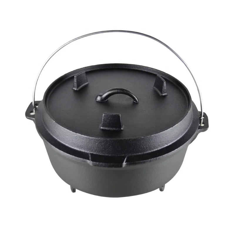 Pre-Seasoned Dual Function Lid Skillet Round Cast Iron Camp Dutch Oven Pot with Lid lifter