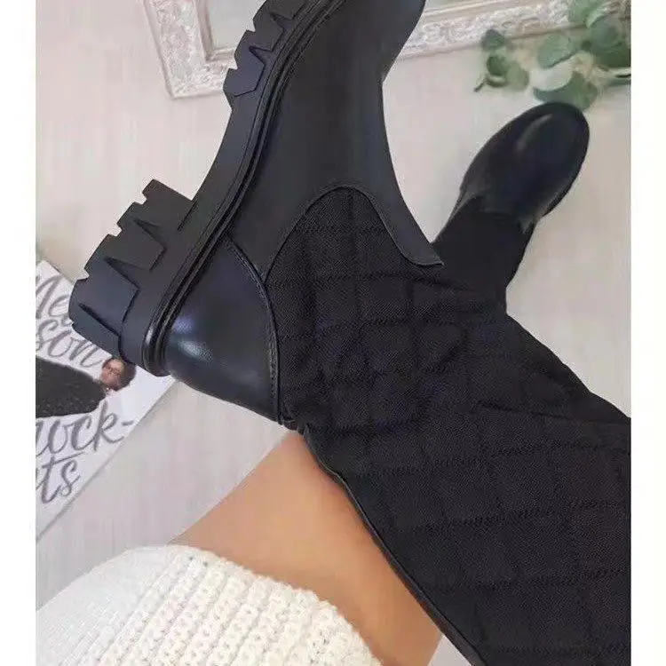 Laidy 2022 Microfiber Leather Fleece Thick British Retro Knight High Boots Warm Botas Mujer Platform Winter Boots for women