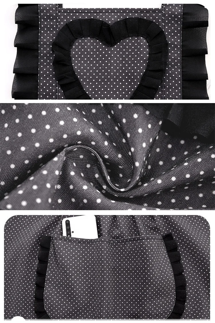 DUOLAI Adult Women Custom Beauty Cotton Canvas Cleaning Kitchen Apron With Heart Decoration