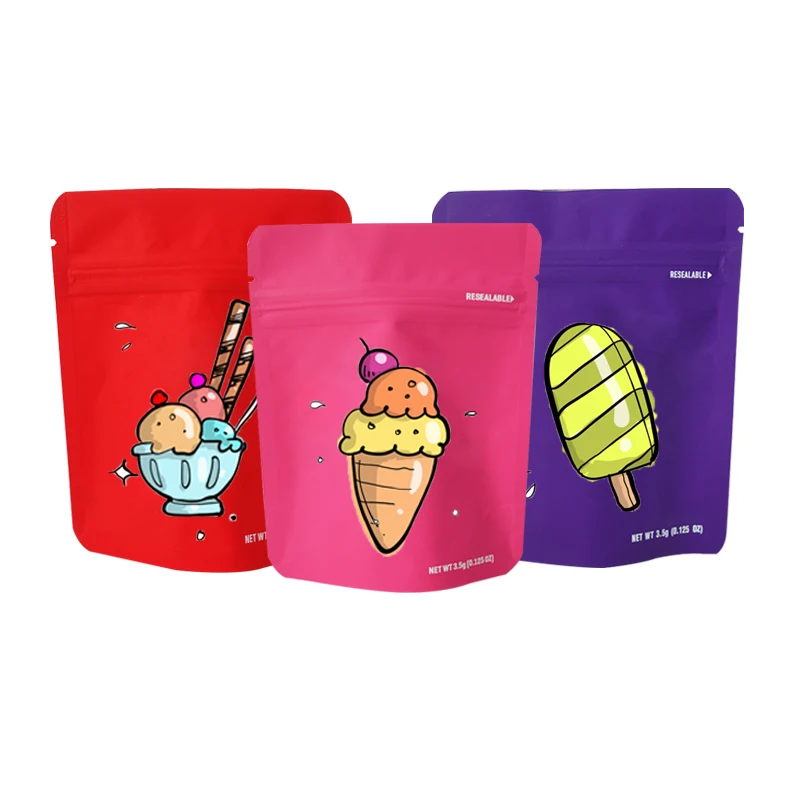 Custom Print Logo Design Plastic Food Seal Packaging Ziplock Foil Pouch 3.5g 7g 14g Zipper Smell Proof Candy Mylar Bag