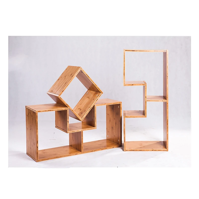 
Wholesale natural custom design unique decorative bamboo book display shelf 