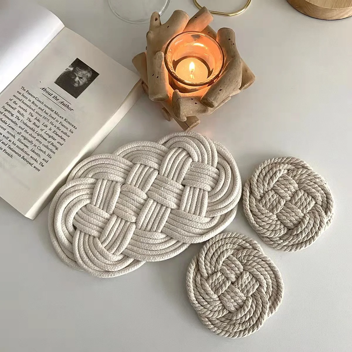 Ins Japanese Style Simple Handmade Knitted Hemp Rope Placemat Coaster for Home Decor Photo