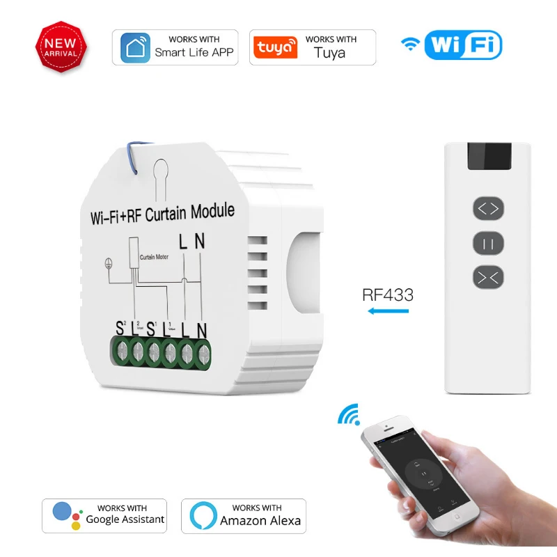 Модуль для штор Tuya WiFi + RF выключатель жалюзи роликовый затвор беспроводной пульт дистанционного управления Wi-Fi