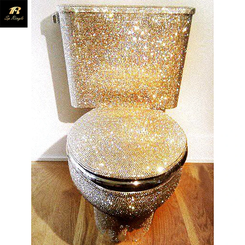  Bathroom powerful flushing luxury sanitary ware ceramic one piece shine diamond golden