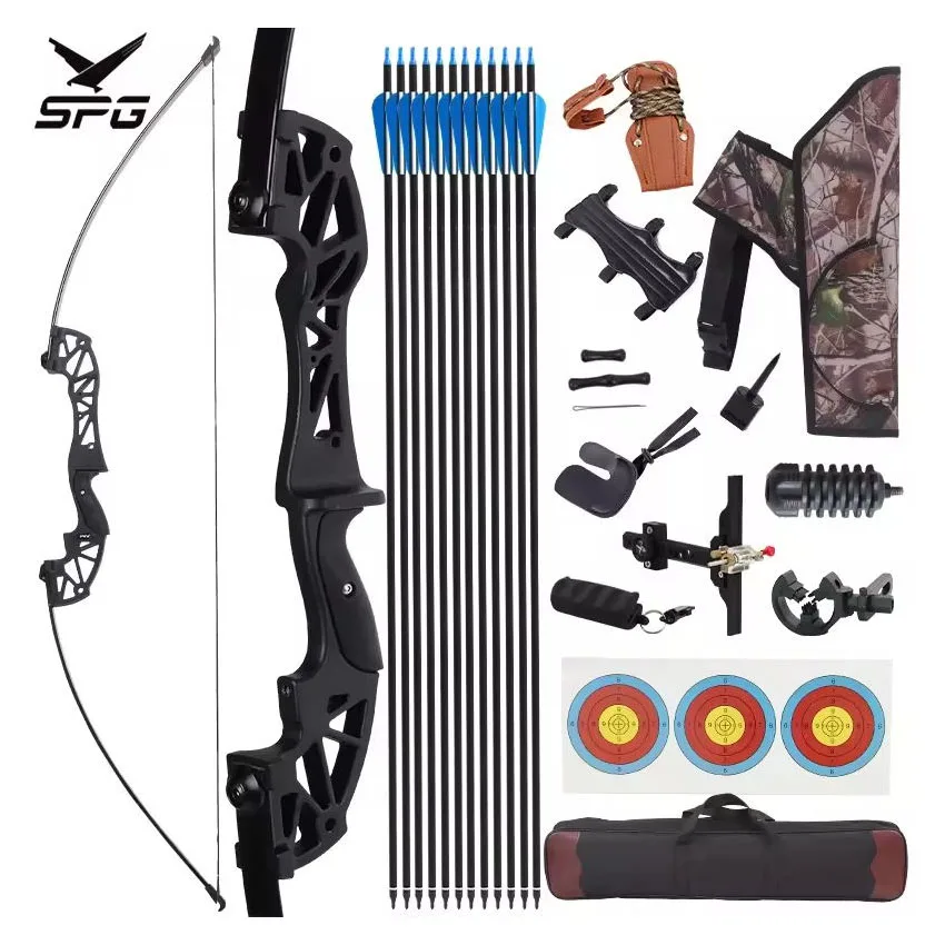 SPG Archery Takedown Recurve Bow and Arrow Set Take-down Straight Metal Bow Riser Beginner Shooting Practice Equipment