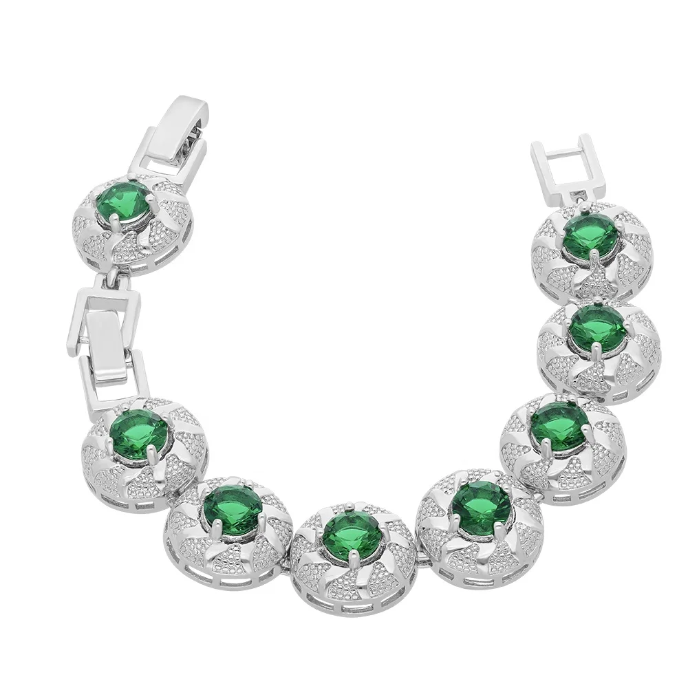 
Charm Gemstone Jewelry Big Round bangle Zircon Pendant 925 Sterling Silver Bracelet 