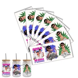 newest peso pluma Sublimation 16oz Libbey Beer Can custom UV DTF Wraps heat Transfer Glass coffee Cups scratch proof sticker