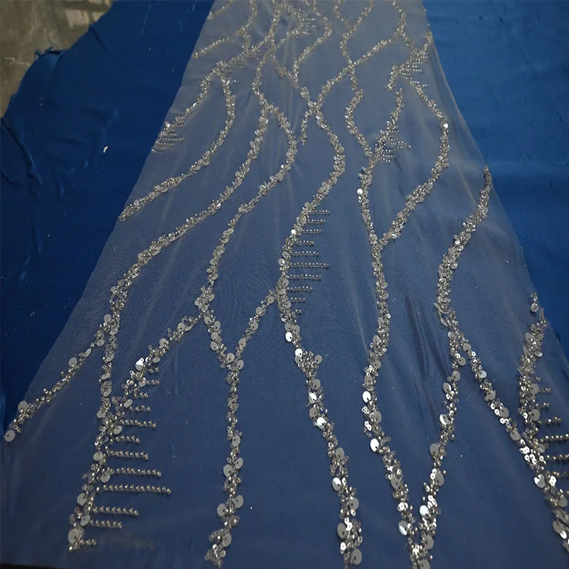 Luxury supplier 5 yards french tulle sequin lace fabric african