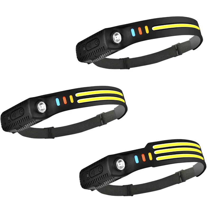COB LED Headlamp Sensor Headlight 5 Lighting Modes Work Light USB Rechargeable Head Lamp
