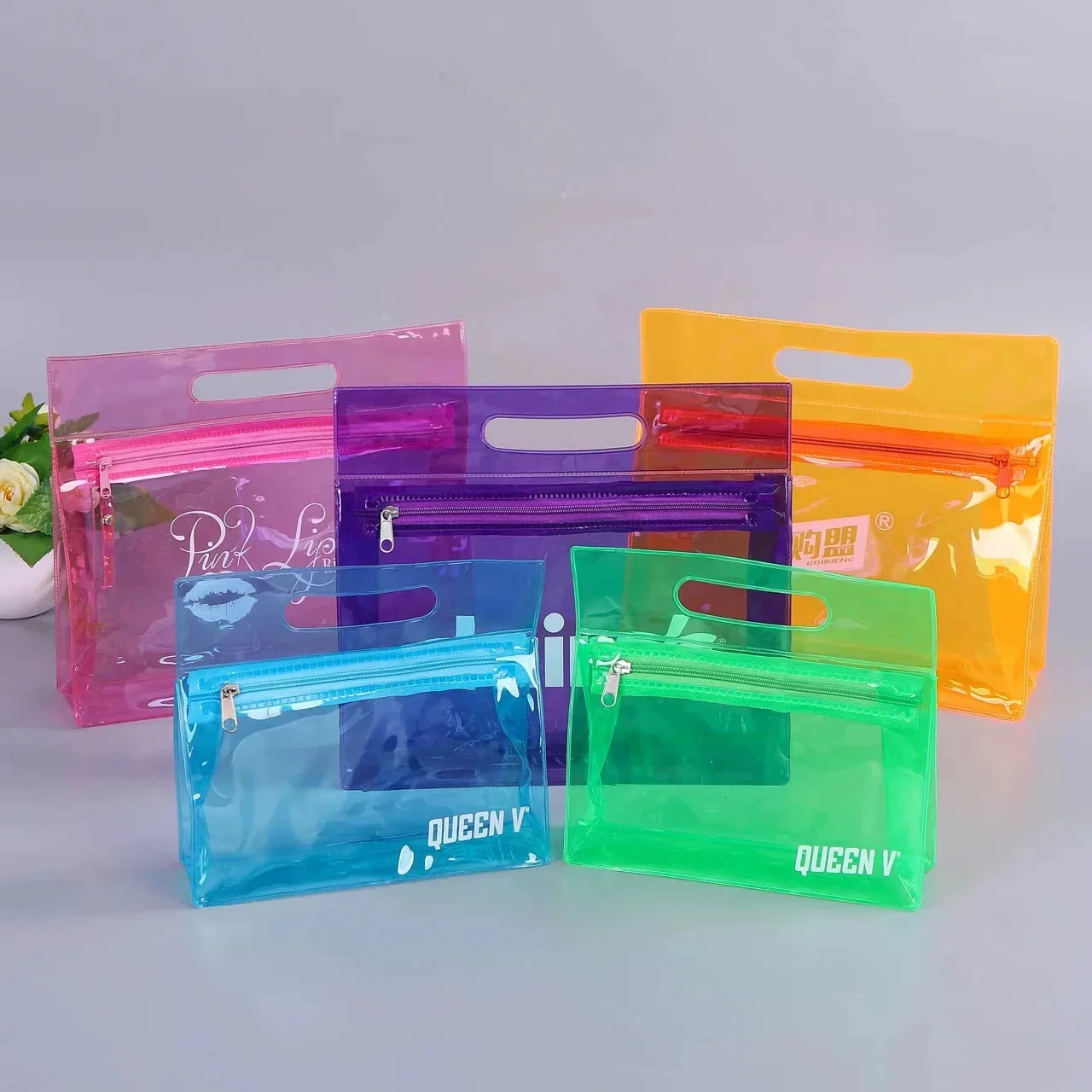 Travel Transparent PVC Toilet Cosmetic Bag Clear Make up Pouch with Zipper With Custom Logo