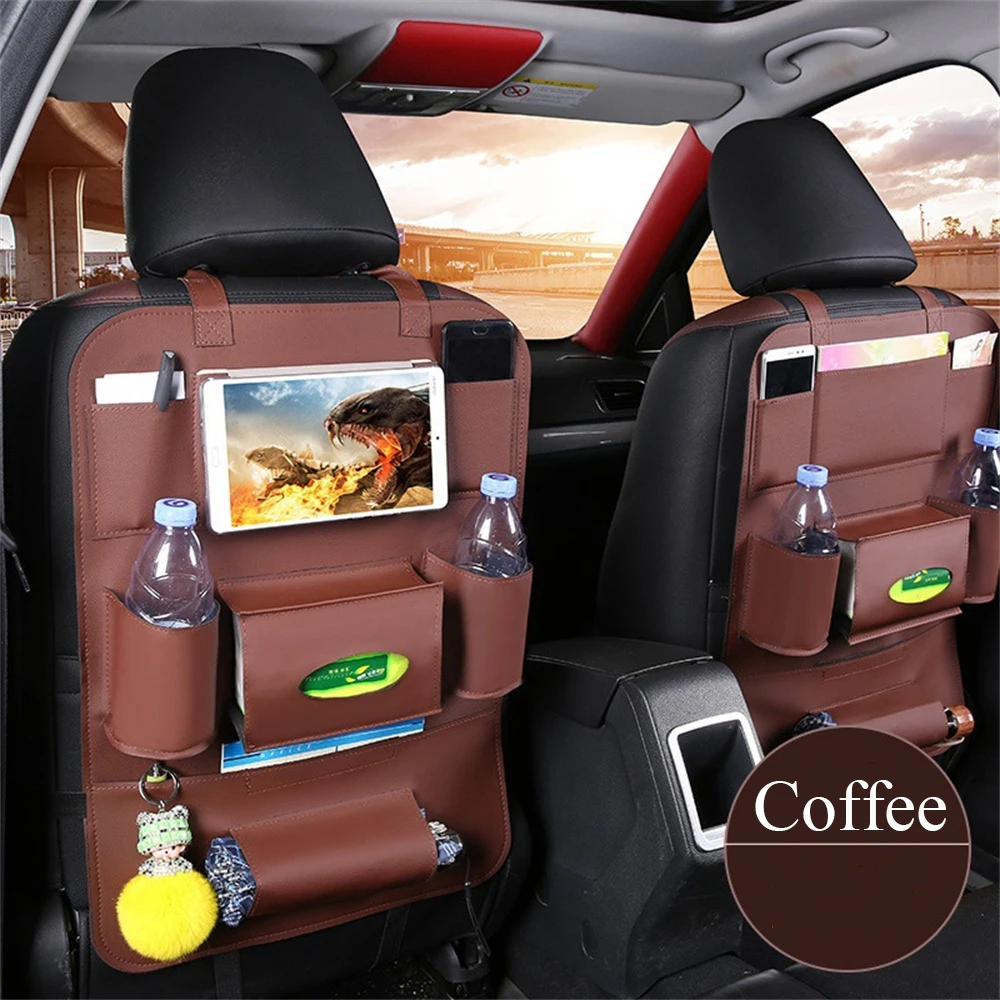 New Hot Sale Premium PU Leather Car Back Seat Organizer Car Backseat Storage Bag Pocket For Kids Car Interior Accessories