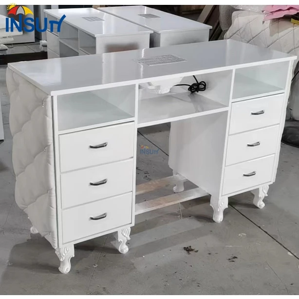 Wholesale nail salon manicure with dust collector tables nail desk with chairs set white luxury manicure table for sale