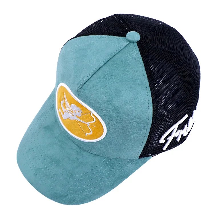 High quality men women 5 panel mesh back hats custom embroidery logo suede trucker cap hat manufacturer