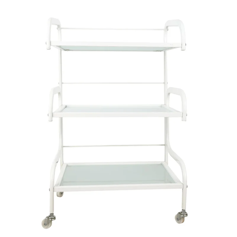 cheaper Glass beauty trolley. the tray is glass and the framework is iron . very durable salon tolley