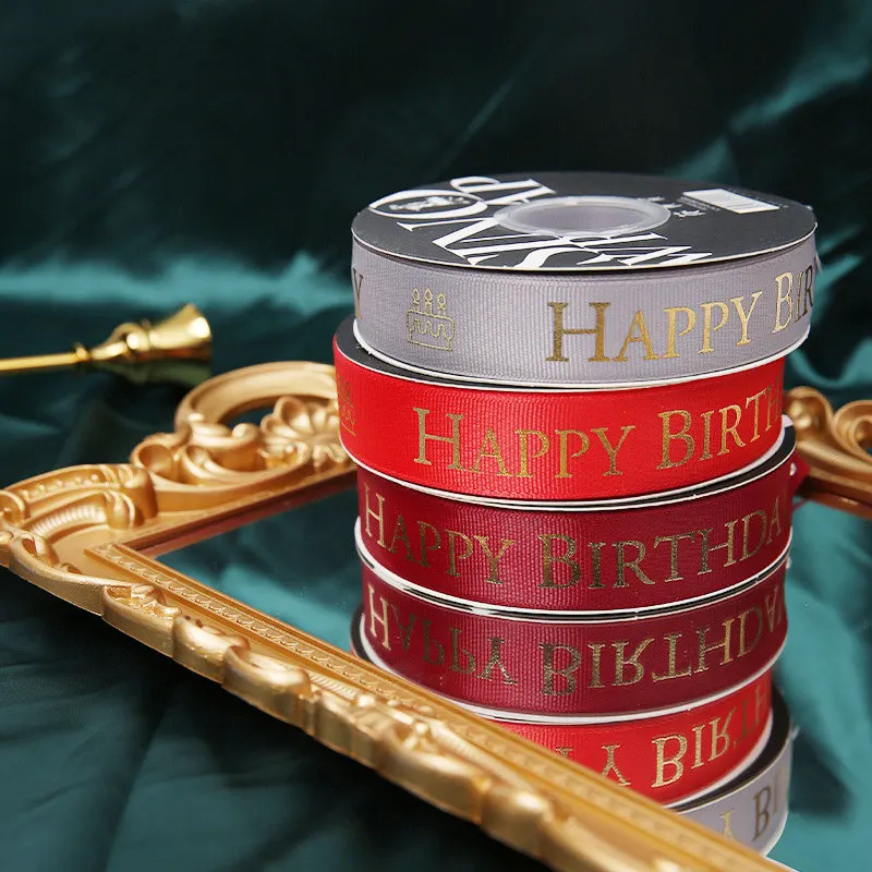 Satin Ribbon Happy Birthday Logo Packaging Satin Ribbons 200 Meters I love You Gift Ribbon From China