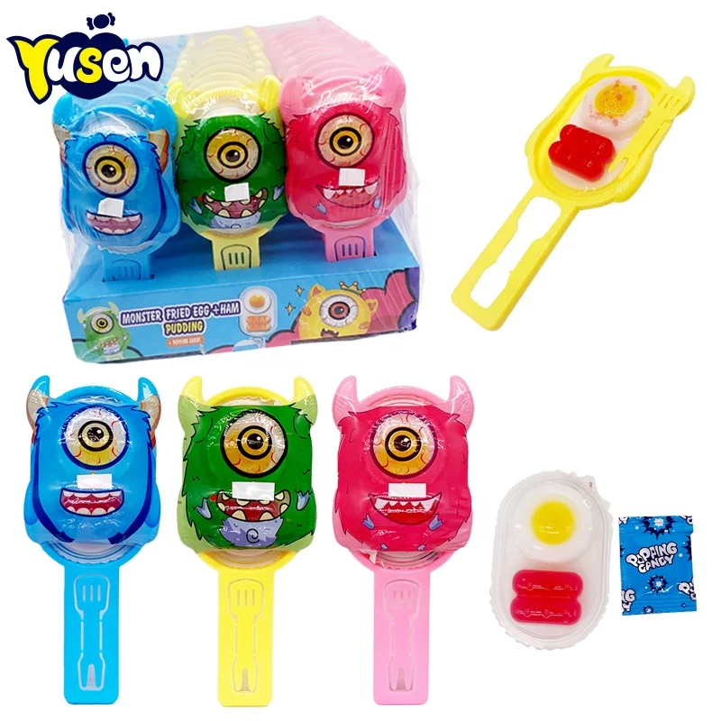 Halal Wholesale DIY Monster Fried Egg and Ham Jelly Pudding with Popping Candy Toy for Kids