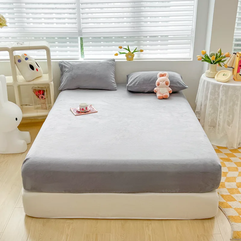 170gsm milk fleece bed sheets 100% polyester Fitted Bed Sheet with Elastic Corner bands
