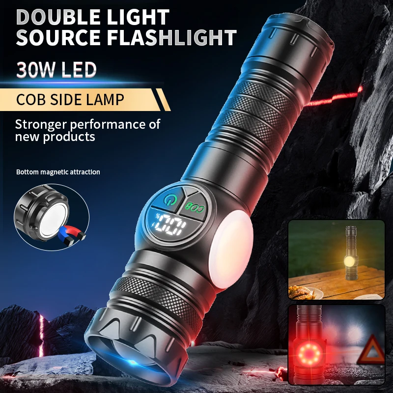 High Power LED Flashlights 1000+ Lumens Waterproof Rechargeable Tactical Lamp COB Led Torch Rechargeable Led Lights with Magnet
