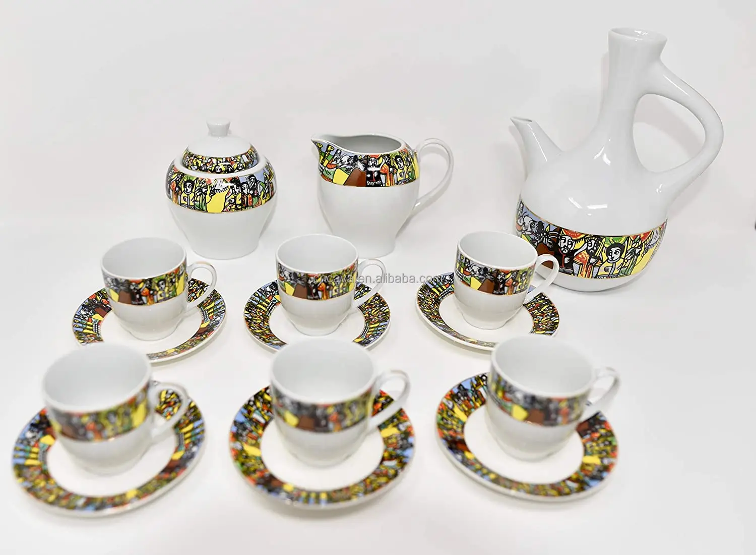 habesha low price silver plated metal ethiopian coffee rekebot tray set with porcelain tea coffee set for sale