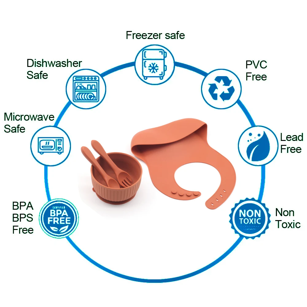 Baby Feeding Set Food Grade Silicone Bibs Baby Plate Non-silp Suction Bowl Kids Tableware Waterproof Bib Spoon BPA Free