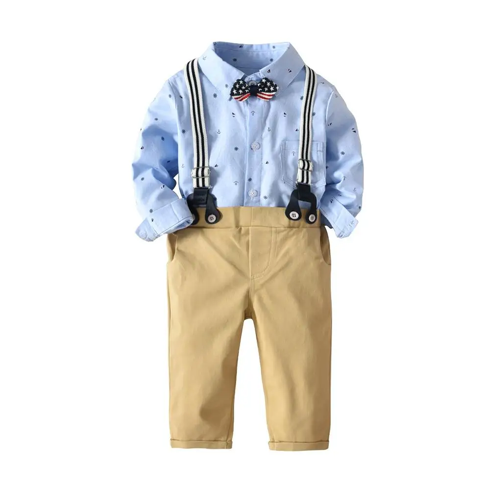 Baby Boys Clothes Sets kids birthday wedding gentleman suit Long Sleeve Bow rompers + Suspenders Pants Newborn Boy 2PCS Outfits