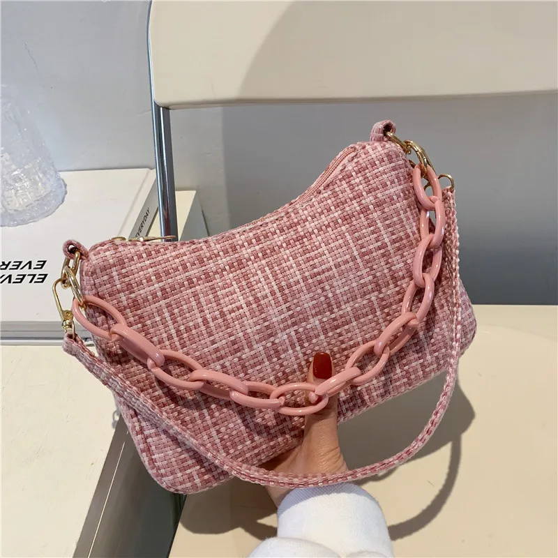 
2021 New Retro Hit Color Plaid Underarm Women Hand Bags Fashion Simple Small Sling Bags Ladies Chain Handbag Shoulder Bag 