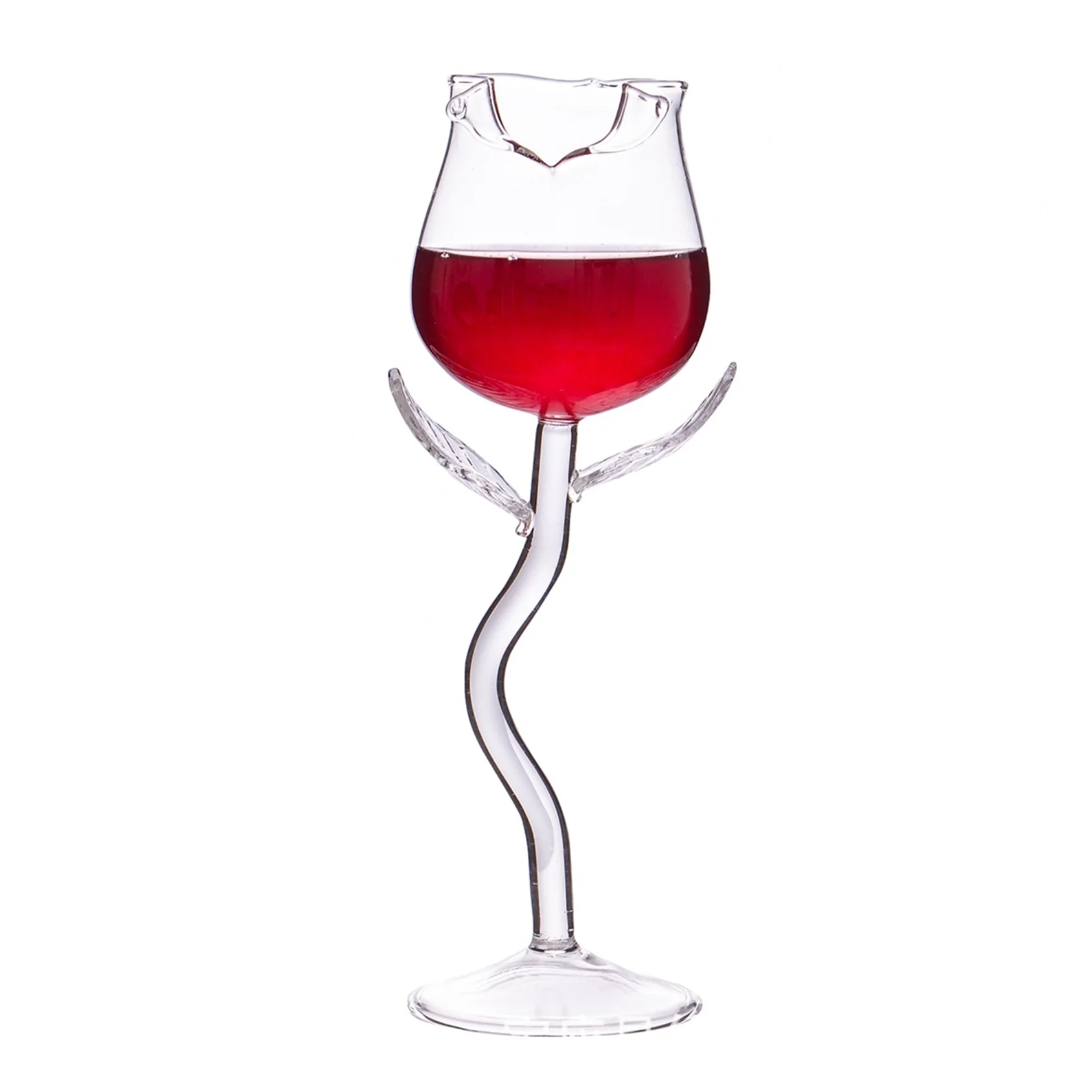 Rose-Shaped Glass Creative unique design Hand Blown High Borosilicate Wine Whiskey Glass Tall Rose Shaped Glass Cup