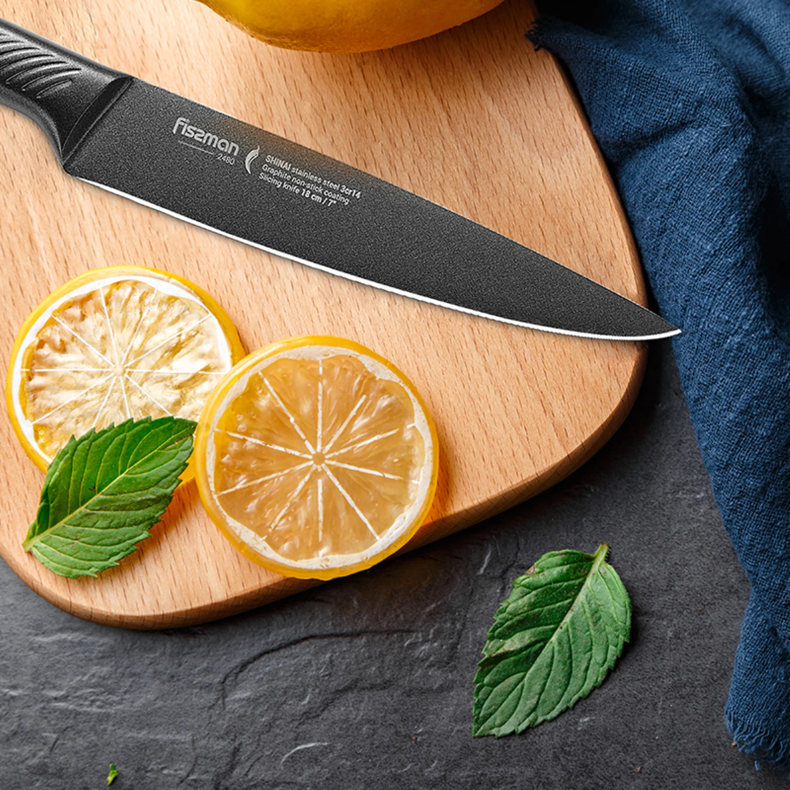 FISSMAN 7 'нож для нарезки Shinai с графитовым антипригарным покрытием 3Cr14 стальные кухонные ножи
