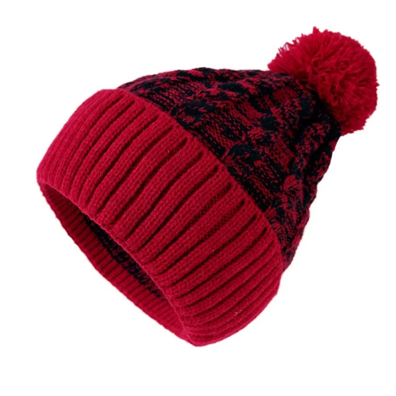 New Style Classic Boys Girls Autumn Winter Ski Thick Knitted Cap Warm Earflap Cuff Beanie Hats With Pom Pom