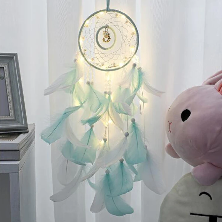 Dream Catcher Handmade with Led String Lights Wall Hanging Kids Room Decor Car Pendant Boys Girls Women Bedroom Christmas Party