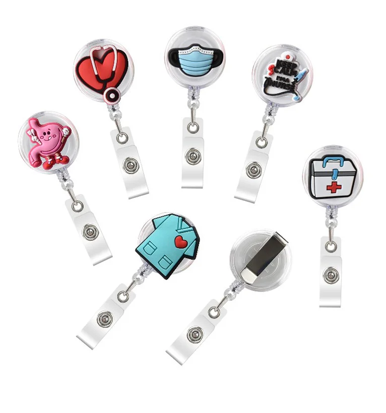 Retractable Plastic Badge Holder Reel Nurse Exhibition Enfermera Card Holder Doctor ID Card Chain Clips School Student Office