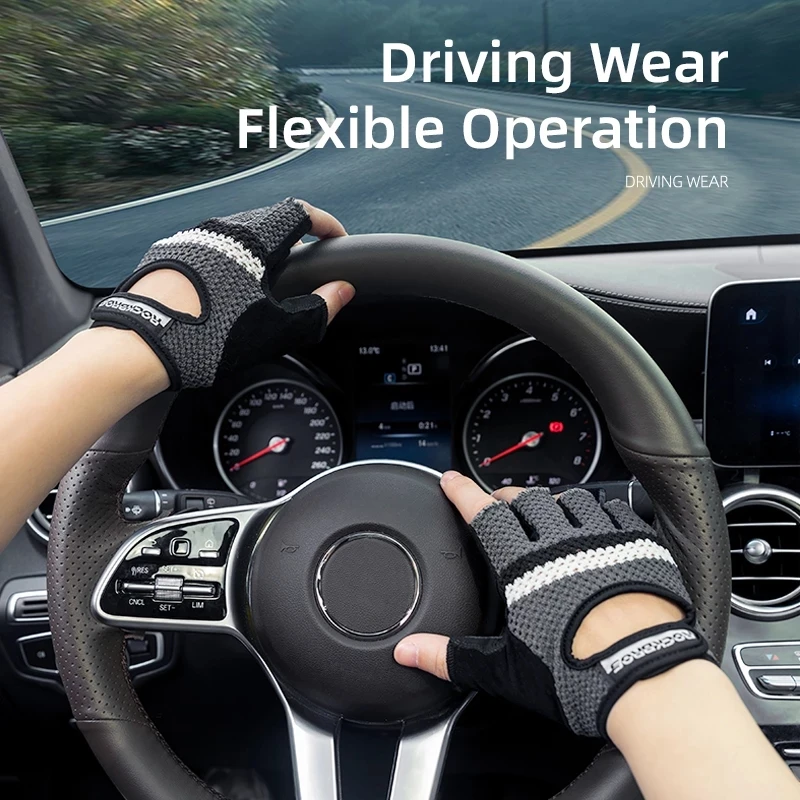 Fabric Fingerless Gloves Motor MTB Bike Gloves Fitness Breathable SBR Shockproof Knitted ROCKBROS Unisex Cycling Gloves Washable